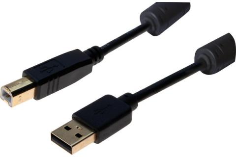 USB 2.0 A/B cord + ferrites + gold Black- 3 m