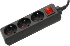 POWER STRIP-3 Outlets + Switch 4 meter cable Black
