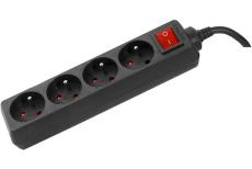 POWER STRIP- 4 Outlets + Switch 4 meter cable Black